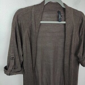Weekend Max Mara Size Large Brown Silk Hemp Open Cardigan Three Quarter Sleeve